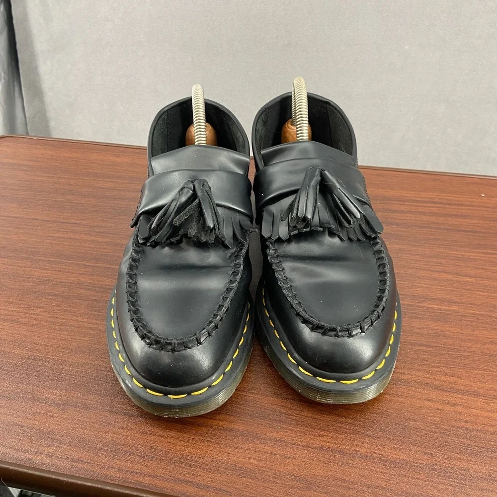 Dr. Martens Adrian Unisex M8/L9 Loafer Black Tassel Moc Toe Casual Slip On Shoes